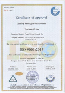 ISO 9001:2015 Quality Management System Certificate for Balba Food Industries
