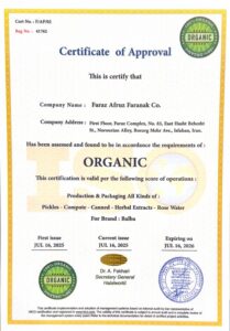 Balba Food Industries Organic Certification for Food Products