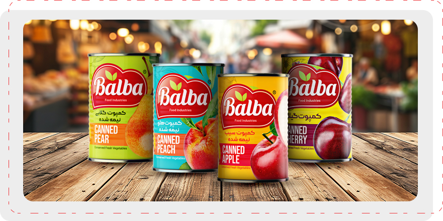 انواع کمپوت میوه هلو، گیلاس، سیب و گلابی نیمه شده | صنایع غذایی بالبا